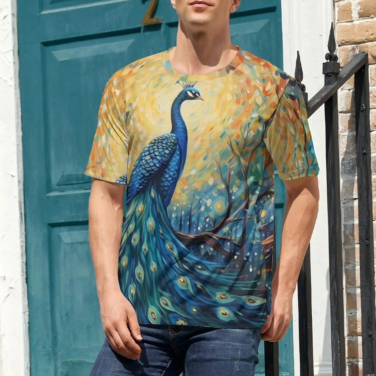 Oversize T-Shirt Summer Fantasy Painting About Peacock T Shirts  Casual O Neck Tshirt Male Popular Design Tops