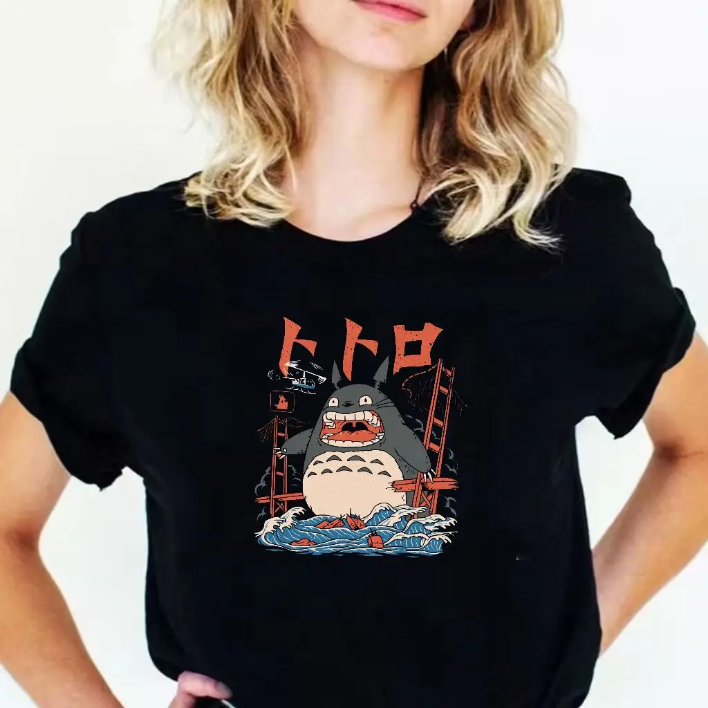 Hayao Miyazaki Anime Series Totoro Printed Men's and Women's Casual Loose Round Neck Short Sleeves Harajuku Anime Tshirt image 2