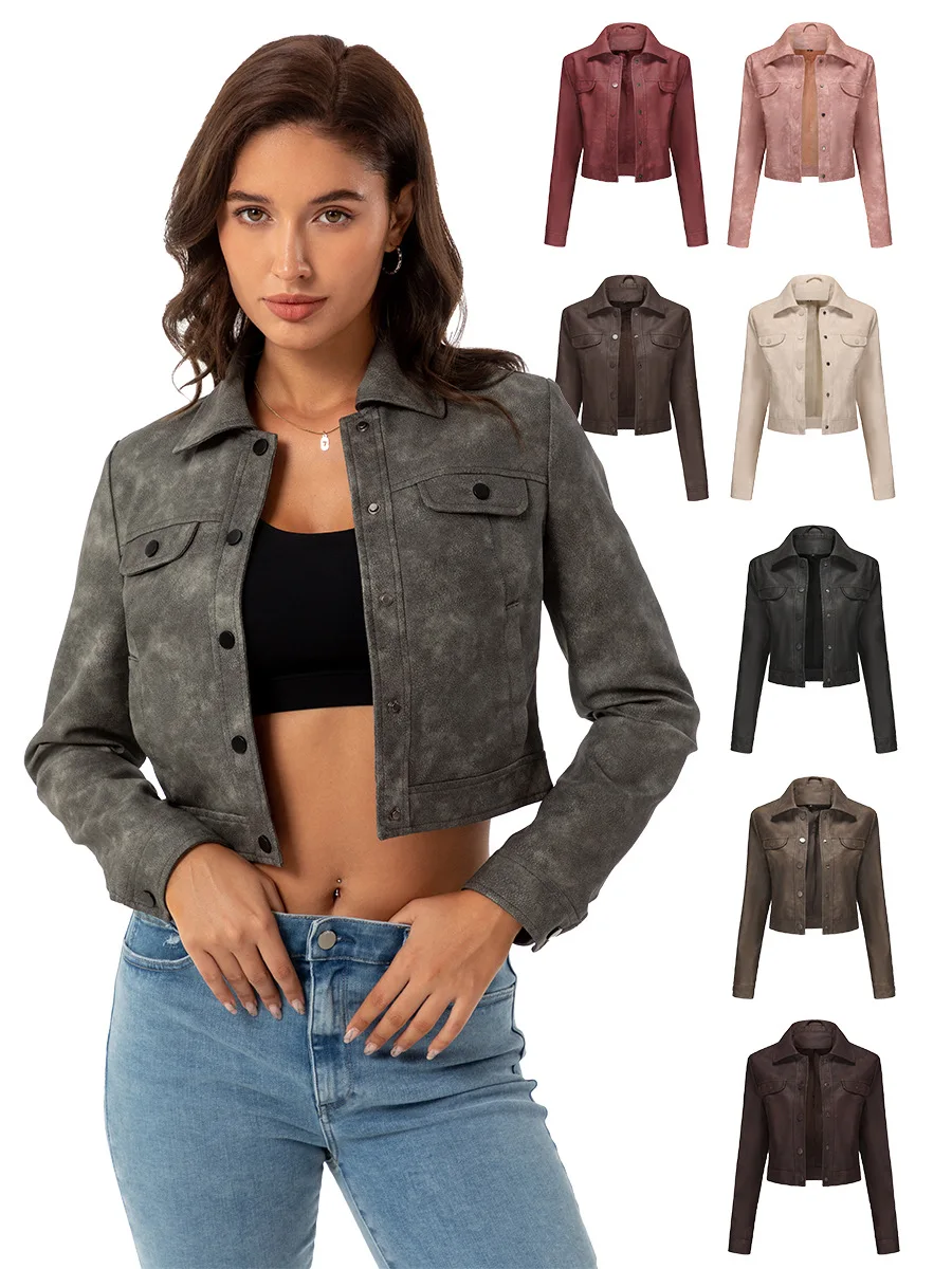 Purchasing 2024 Spring and Autumn Thin Leather Jackets, Women\'s Casual Jackets, Fashionable and Popular Motorcycle Jackets