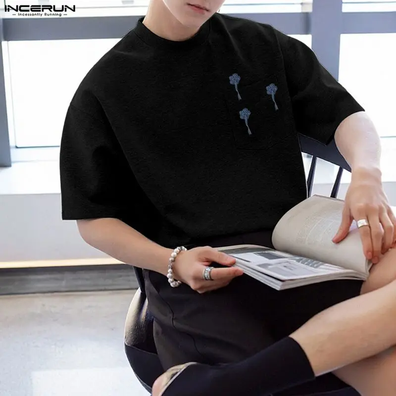 

INCERUN Мужская футболка с цветочным декором и круглым вырезом с коротким рукавом, повседневная мужская одежда, уличная одежда, летняя мода, мужские футболки для отдыха