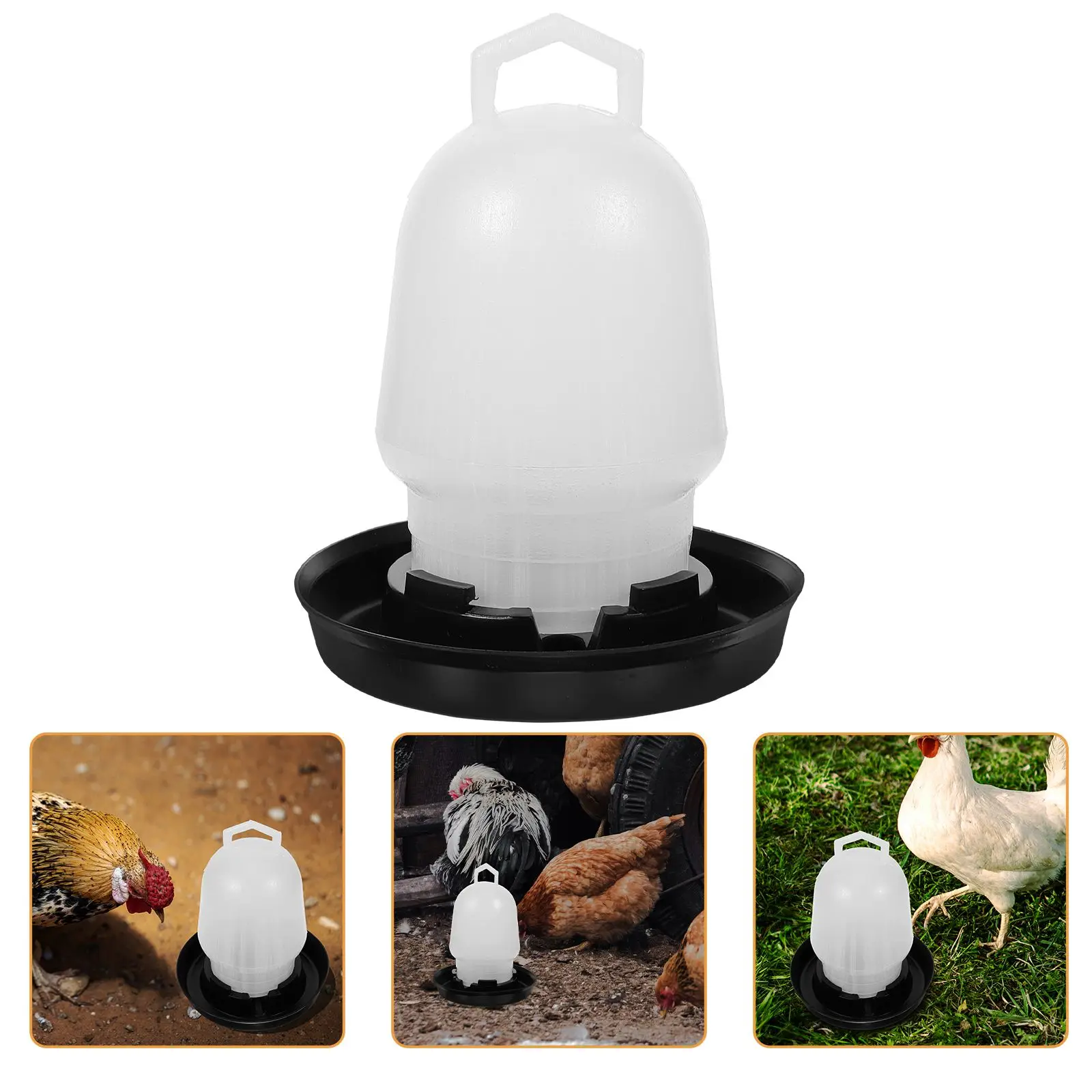 

Automatic Chicken Waterer 0.75kg Black Base White Bubbles Clip Style Poultry Drinking Feeder Trough Coop Storage Large Capacity