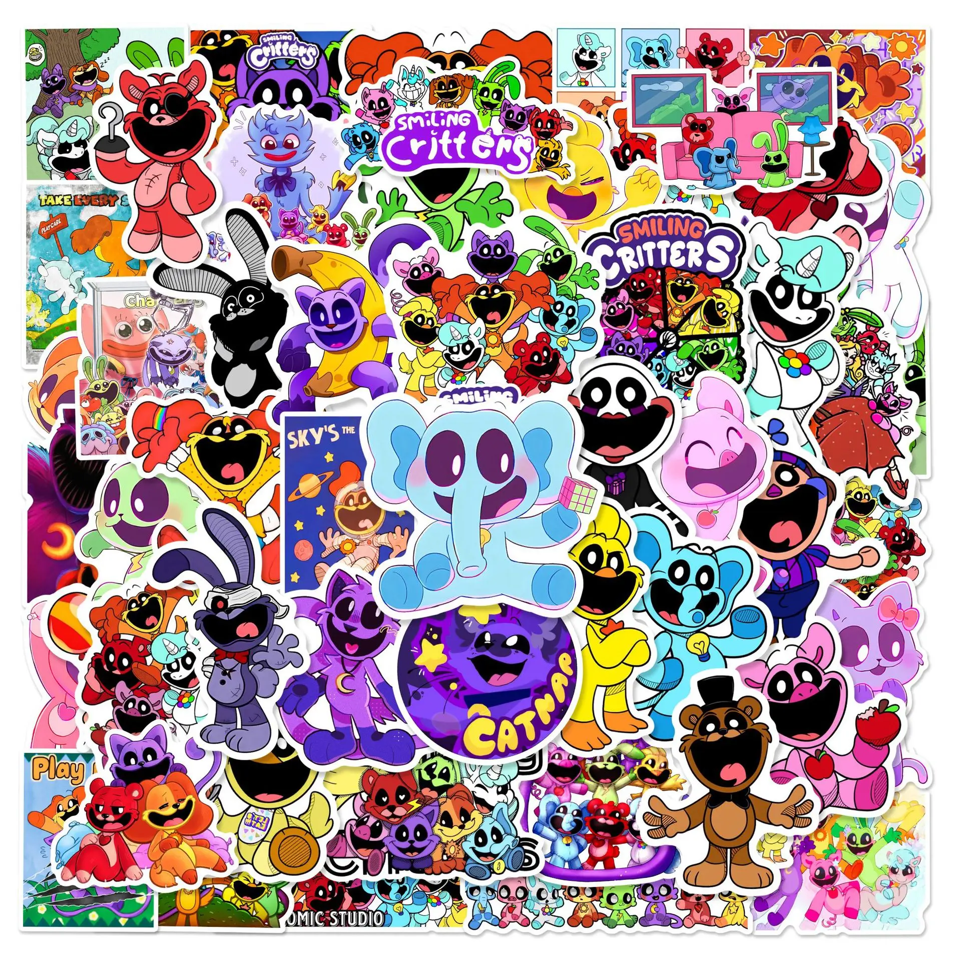 50Pcs/Set Smilling Critters Stickers Anime Characters for Water Bottle Laptop Skateboard Scrapbook Sticker Toy