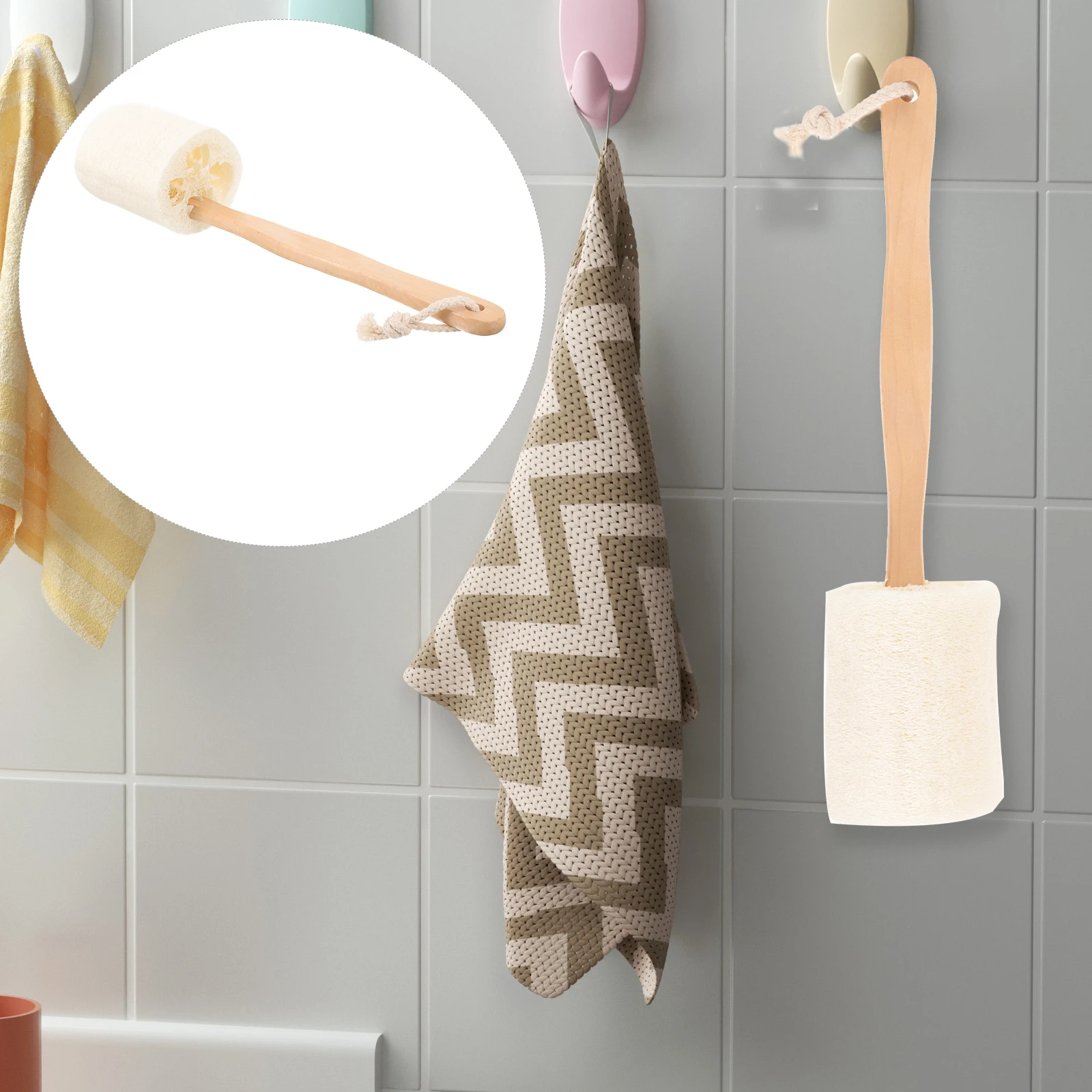

Loofah Stick Bath Skin Cleaning Brush Wood Loofah Exfoliating Shower Body Wash Brush Comfortable Home Use Home Use Skin Scrubber