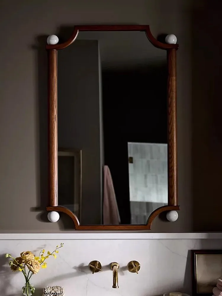 French Light luxury Retro Home Furnishing Decorative Mirror High Definition With lamp Defogging Bathroom Wall-mounted Mirror