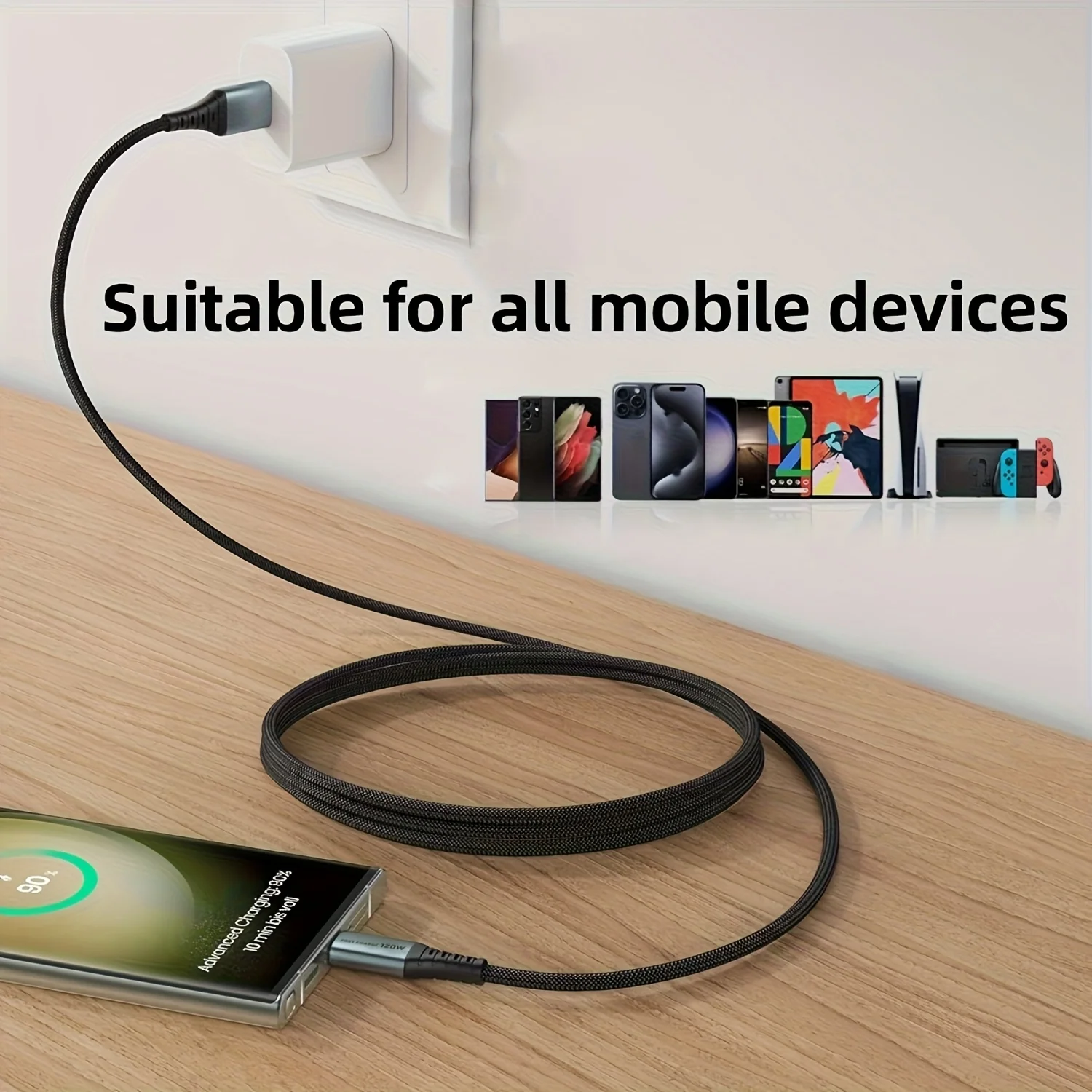 6 قطع كابل بيانات USB-Type-C، كابل شحن سريع 120 وات، مناسب لمنافذ شحن من النوع C للهواتف المحمولة والأجهزة الأخرى