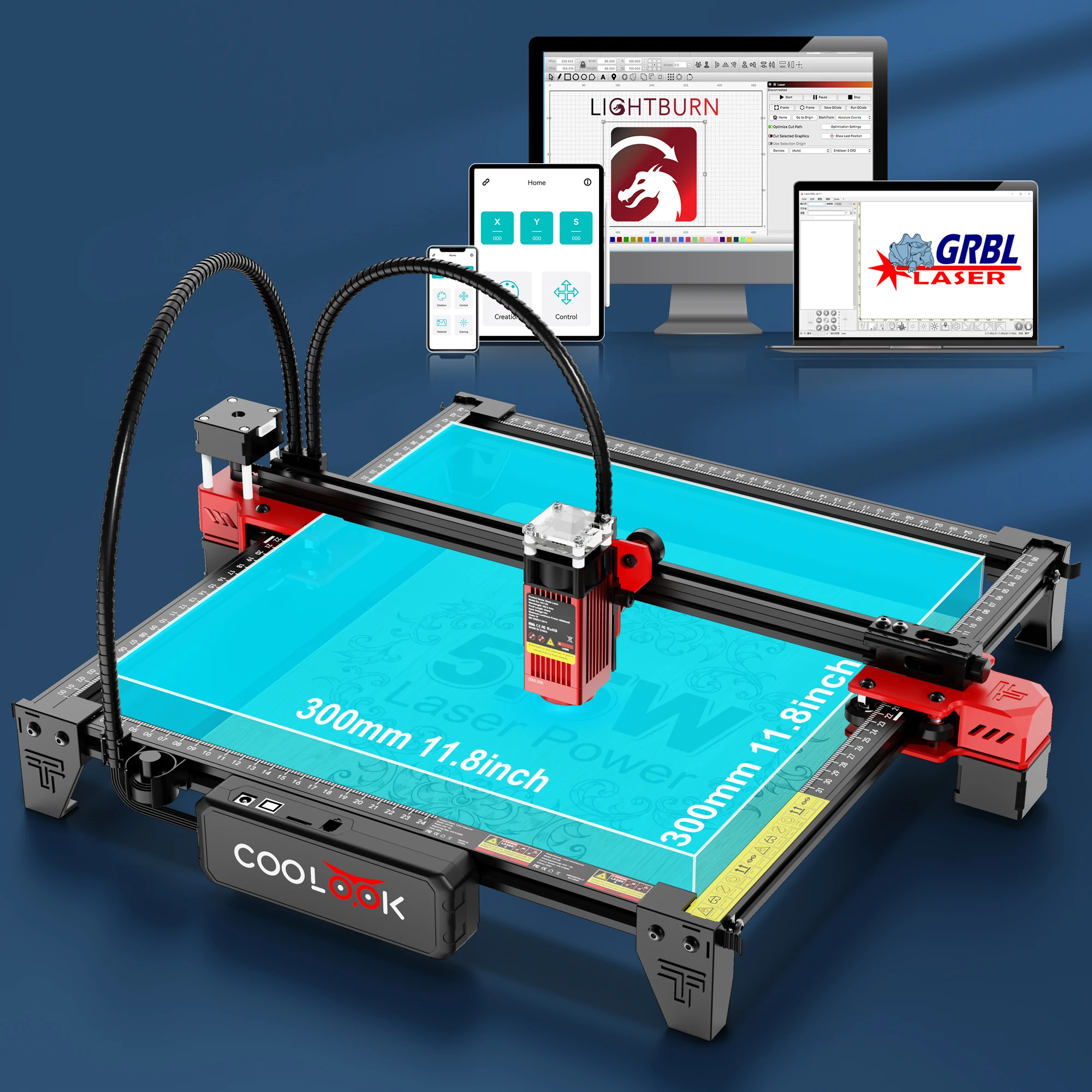 

Гравировальный станок COOLOOK CK1-55 5.5W с Wi-Fi управлением для гравировки и резки металла, стекла, дерева, акрила