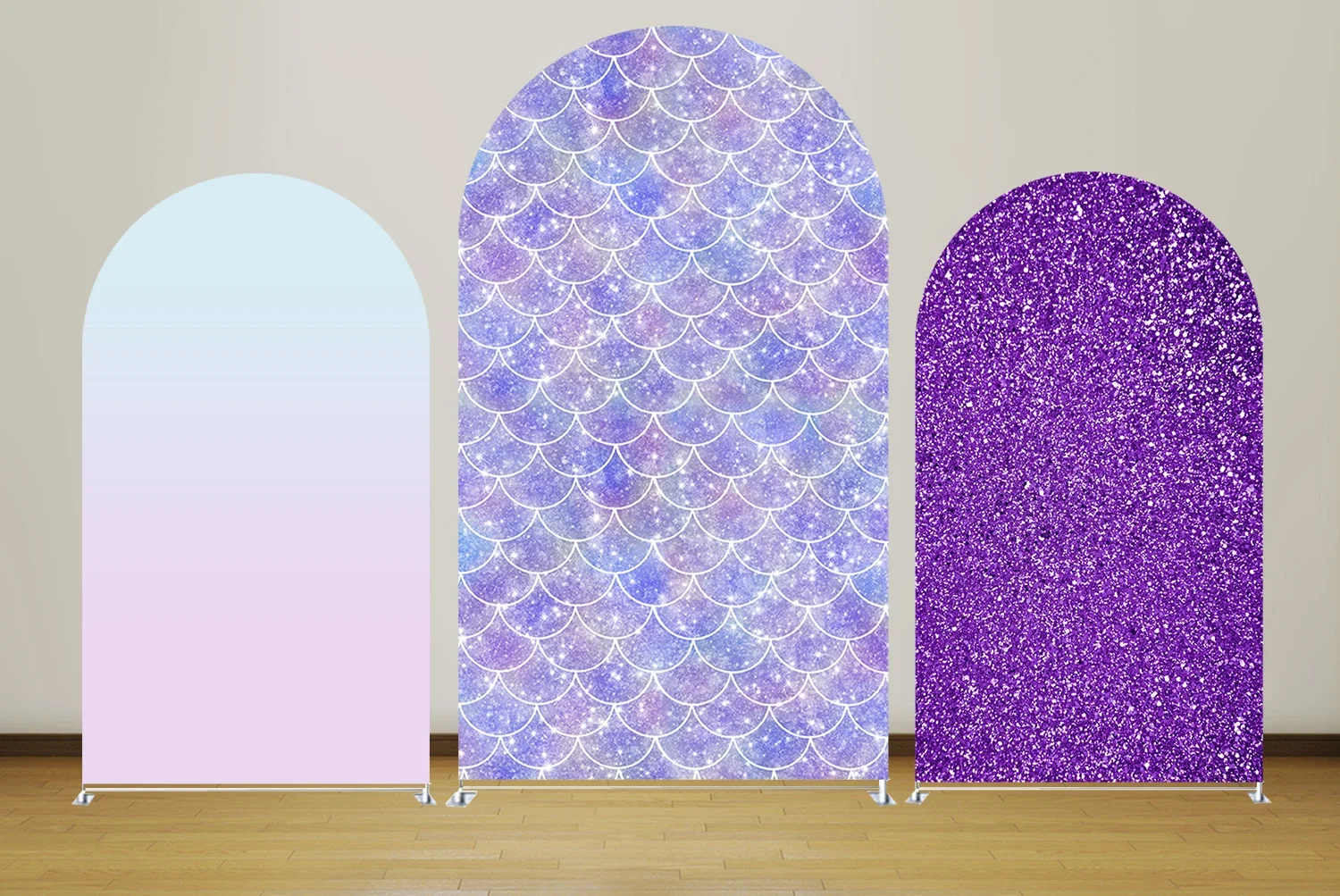 

Purple Fish Scale Theme Arch Backdrop Covers for Parties, Arched Panels Wedding Birthday and Baby Shower Party Decoration Props