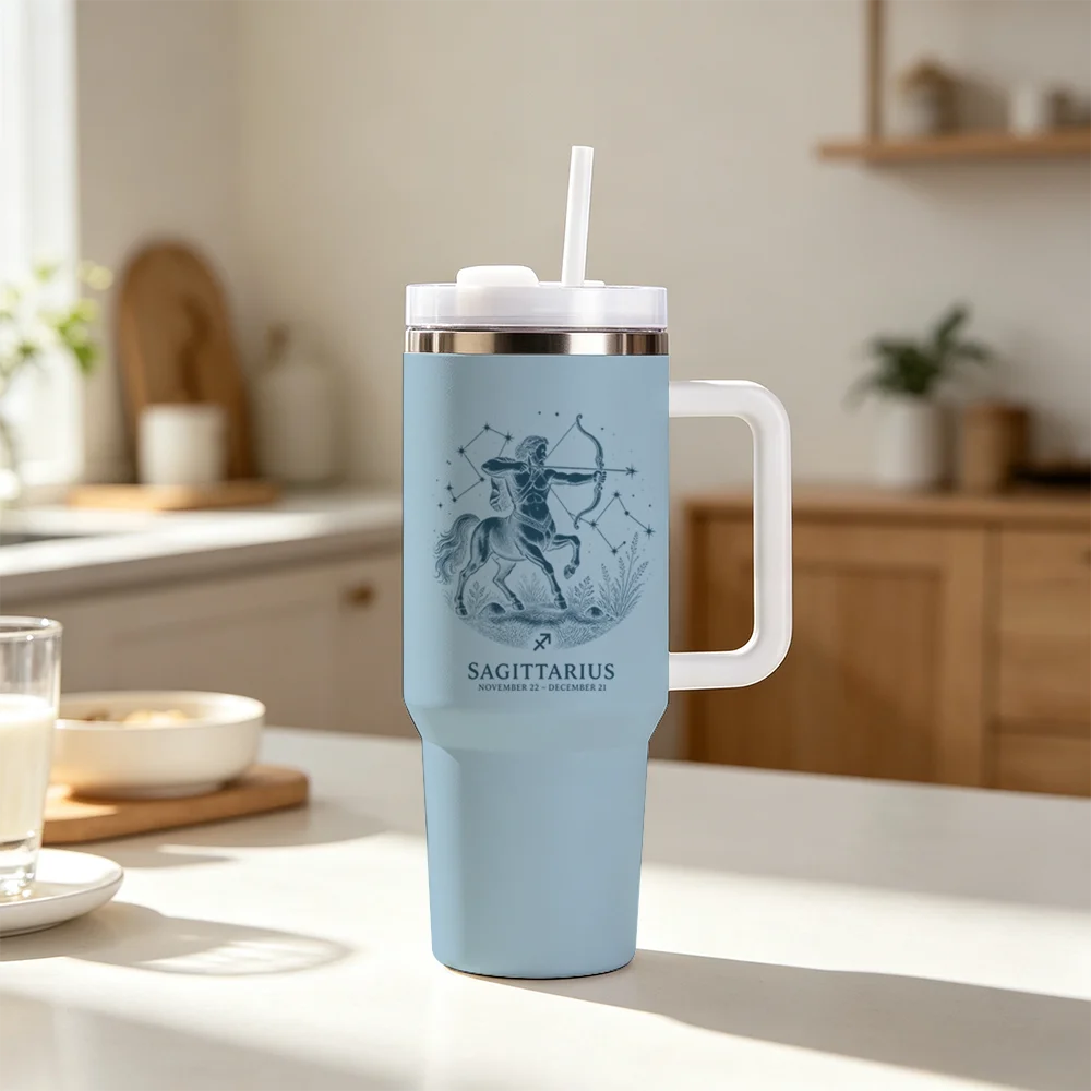 Sagittarius Zodiac Sign Print Vacuum Flasks 40oz 1200ML Insulated Tumbler With Handle & Straw Double Wall Thermal Travel Coffee