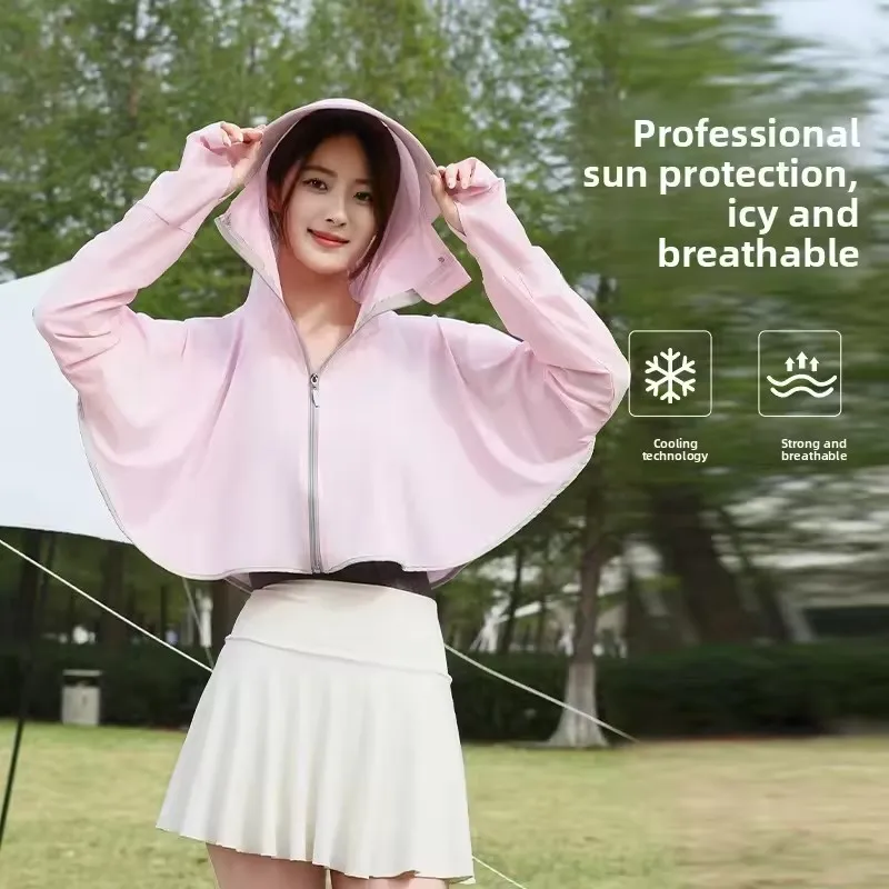 Ice Silk Sun Protection Hooded Top Women Cape Style Fully Covered Breathable Sun Protection Clothing Outdoor Leisure Daily Wear image 4