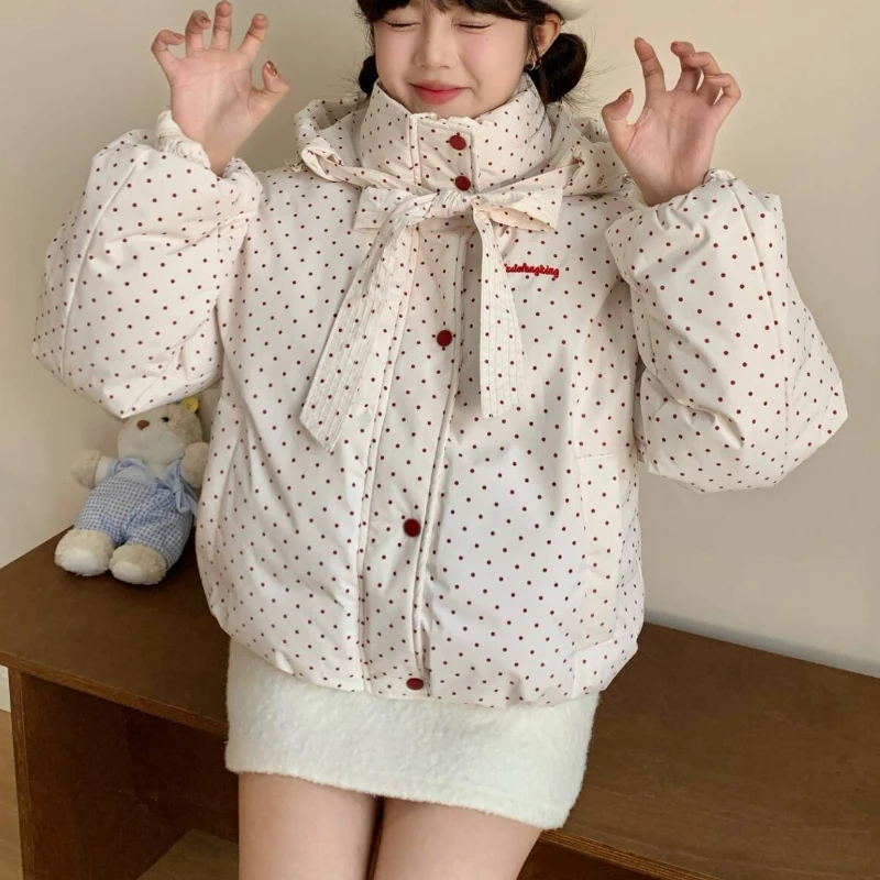 

Модная куртка с капюшоном в корейском стиле, милая женская куртка с капюшоном в горошек Y2k, шикарное ретро-пальто Harajuku, элегантная повседневная офисная женская куртка, топы, новинка