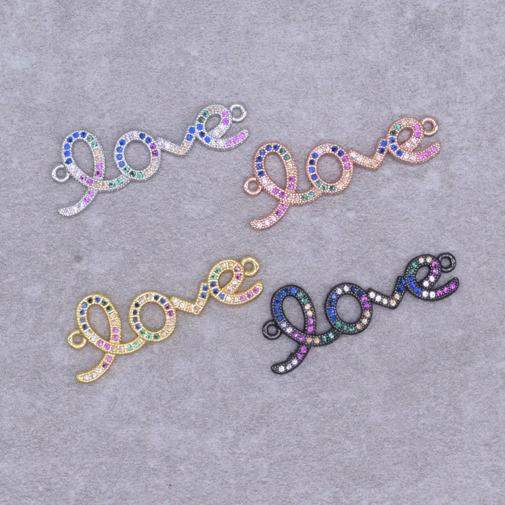 

5 Pcs/lot English Letter LOVE Charms Accessory Colored Zircon Fit Bracelet Necklace Pendant Diy Jewelry Making