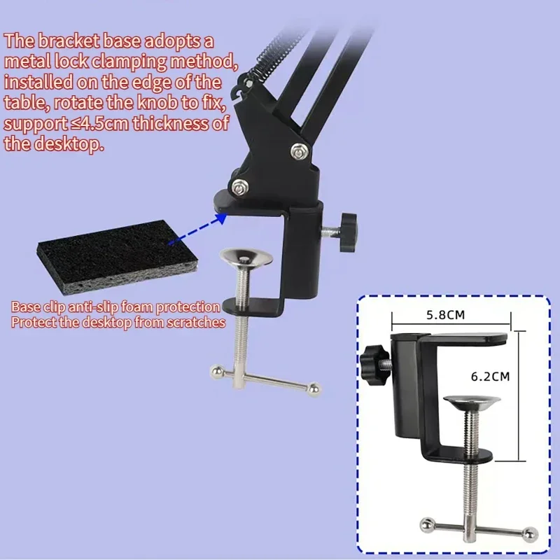 Staffa per microfono Supporto per braccio per microfono RGB con supporto a forbice con braccio a sospensione girevole con luce RGB per podcast streaming Youtube