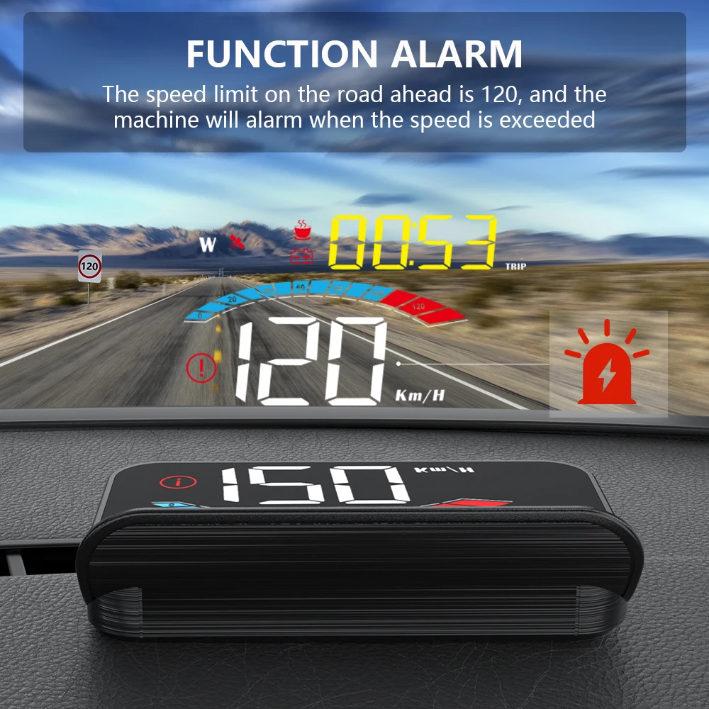 ZQKJ HUD M16 GPS For All Cars Head-Up Display Projection Speedometer Digital Projector Speed Voltage Travel Distance Altitude