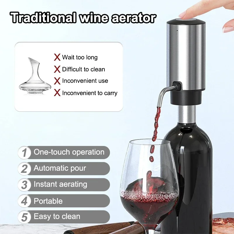 Electric Wine Bottle Opener Aerator Automatic Red Wine Corkscrew Rechargeable Opener Wine Lover Kitchen Gadgets