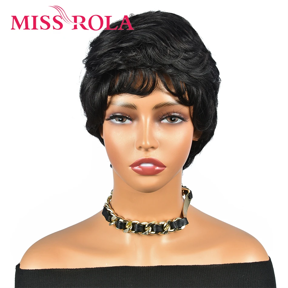 Miss Rola 10A Brazilian Short Pixie Cut Wigs Natural Hair Wig Whole Machine Made Human Hair Wigs Remy Fashionable 180% Density