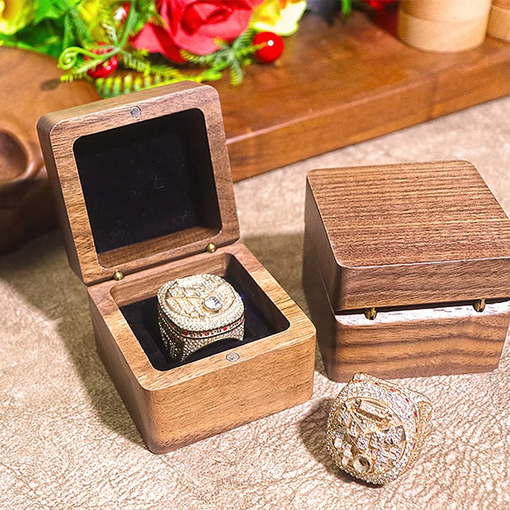 

Champion Ring Flip Cover Storage Box Wooden Widen Magnetic Attraction Accessories Collection Box Ring Dustproof Packaging Box