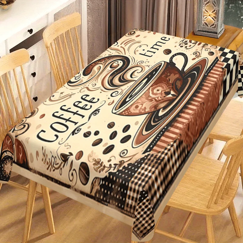 Party tablecloth 1 piece - Coffee cup pattern tablecloth | Polyester fiber, suitable for kitchenzyc