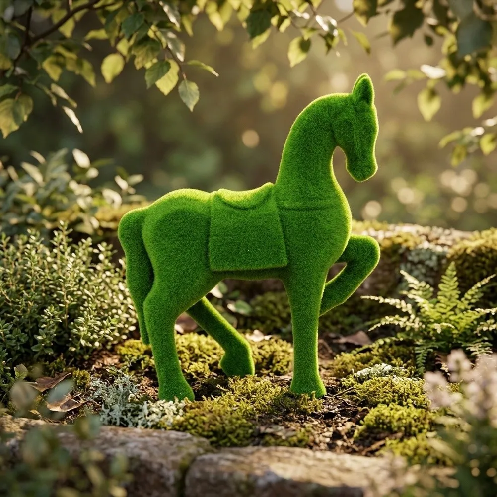 Outdoor Animal Figure Flocked Horse Statue Artistic Outdoor Setting Synthetic Resin Material Weather Resistant Design
