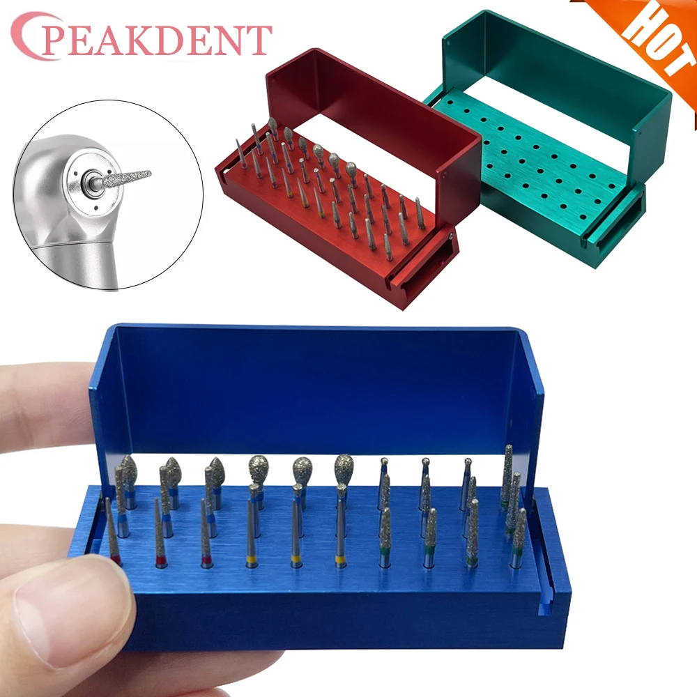 

30 Holes Dental Bur Holder With Dental Diamond Burs 30Pcs/Set Block Dental Bur Drill Sterilization Holder Disinfection Block