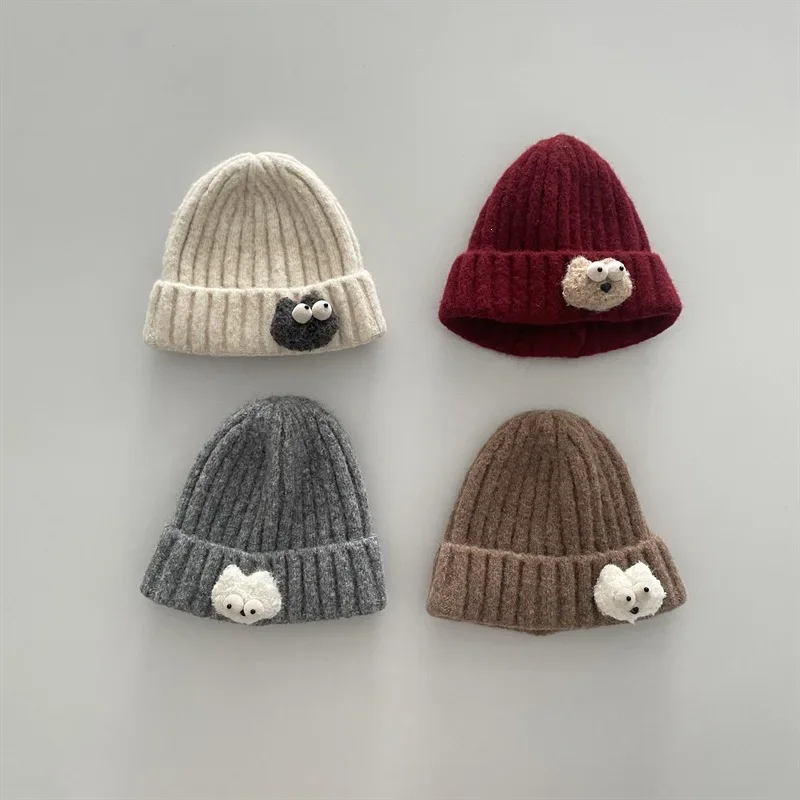 Girls Boys Winter Knitted Hat 48-50cm Thick Warm Windproof Earflap Children Cap Beanie Cute Cold Proof Baby Toddler Kids Cap