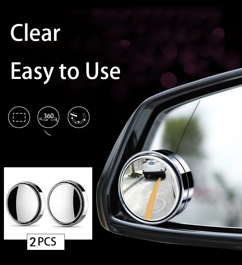 2Pcs Round Frame Convex Blind Spot Mirror Safety Driving Wide-angle 360 Degree Adjustable Clear Rearview Mirror Car Accessories2
