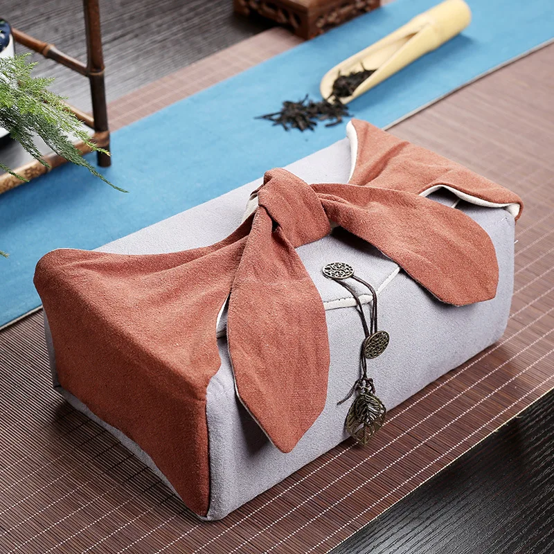 Vintage Printing Cotton And Linen Tea Cozies Portable Travel Kung Fu Tea Set Storage Teapot Teacup Tray Accessory Hand Bag LA452