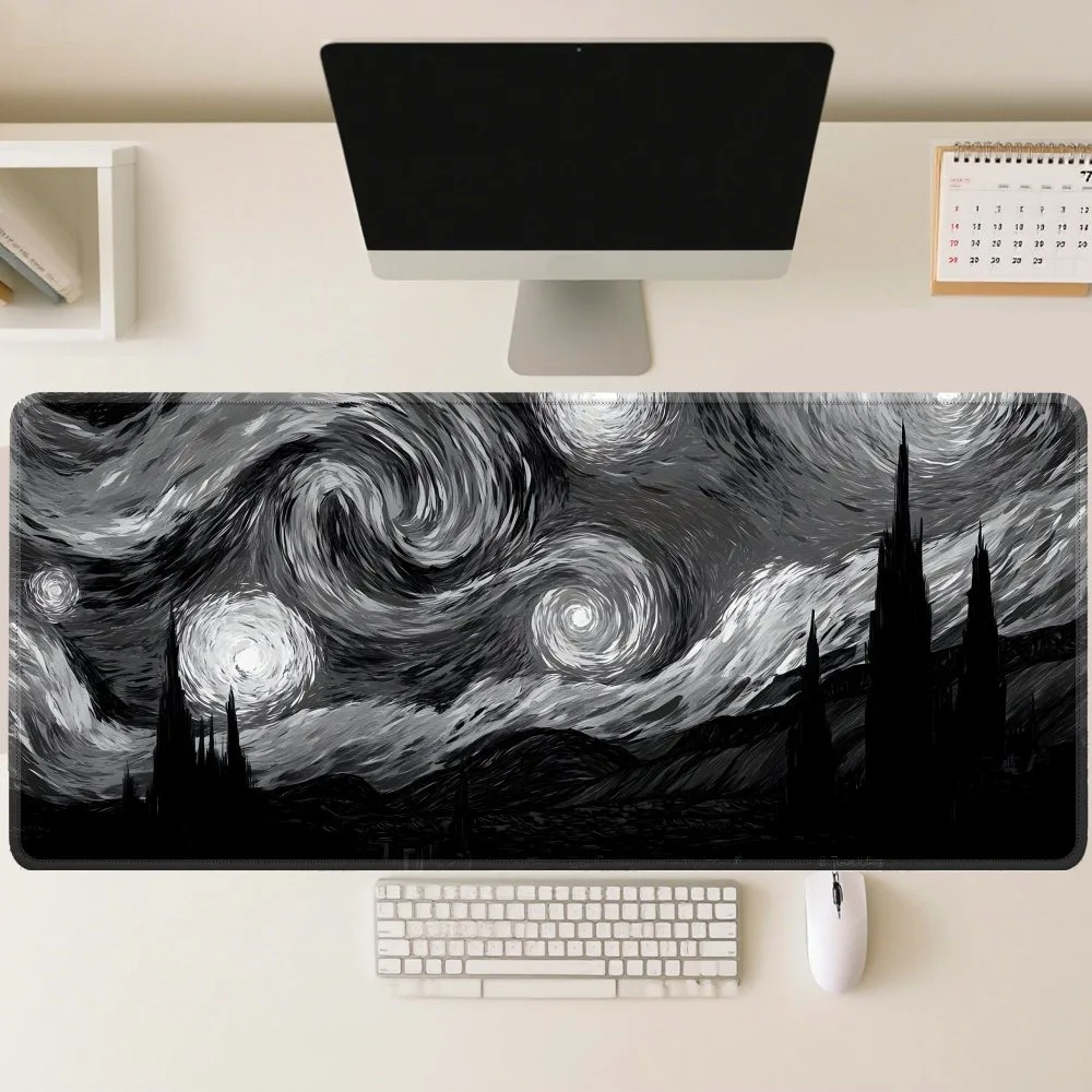

Cool Aesthetic Black White Starry Sky XXL Desk Mat Gothic Swirl Gaming Mouse Pad Gift for Office Gaming Enthusiasts