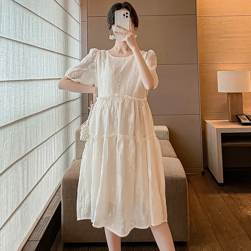 Maternity Clothes Plain  Dresses Women Jacquard Lantern Sleeve Dress Modern  Puff Sleeves Floral Casual Natural  Maternity Dress