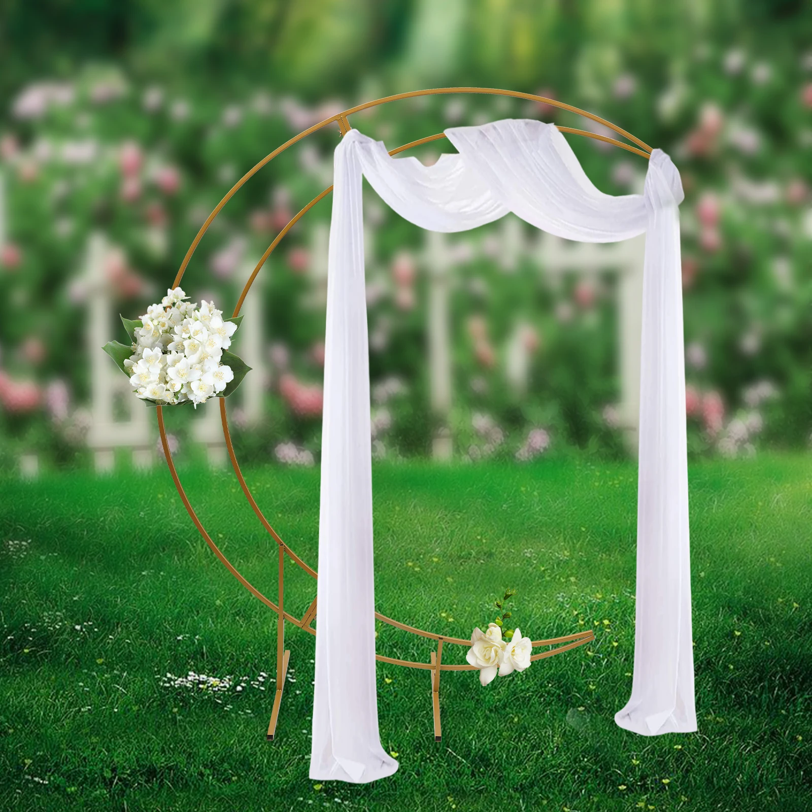 

7ft Gold Metal Crescent Moon Wedding Arch Stand, Curved Flower Balloon Frame with Wing Nuts for Weddings, Birthday Parties