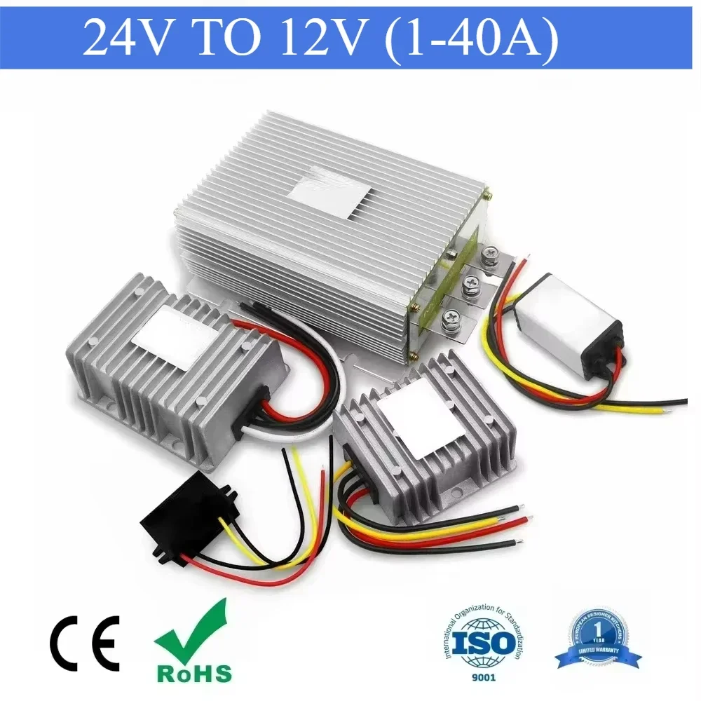 DC DC Converter Power 24V to 12V 1A to 40A Step Down 24 Volt to 12 Volt Isolation Buck Regulator Voltage Transformer Module