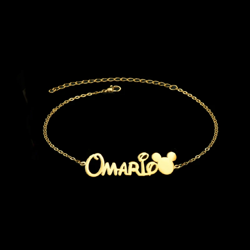 Custom Name Baby Necklace Cartoon Mickey Personalized Stainless Steel Child Bracelet Necklace for Women Kids Jewelry Set Gift