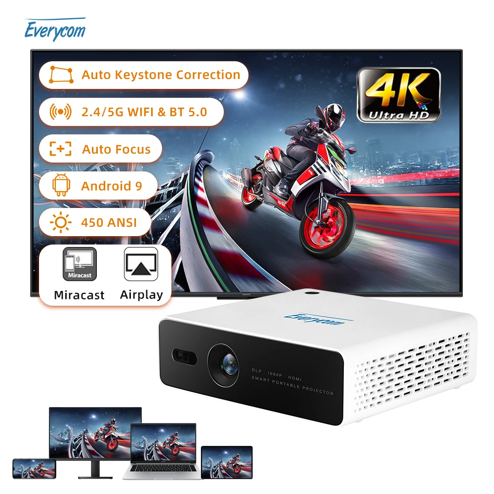 8K 4K 10000MAH Mini Portable Android Smart BT Wi-fi Projector Home Theater Proyector Video Overhead  Dlp Mini Beamer Projector