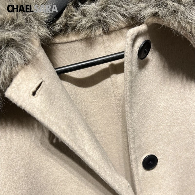 Elegant Women's Wool Blend Coat with Faux Fur Collar - 2026