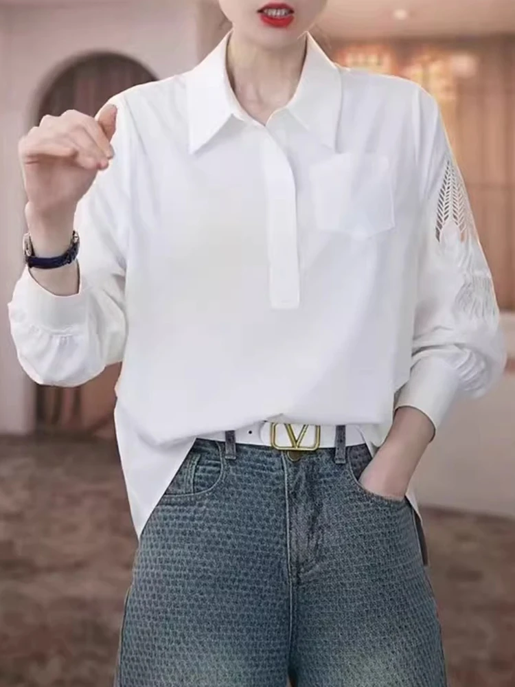 เสื้อไหมพรมปักลายฉลุ แขนยาว สีพื้น สำหรับผู้หญิง ช่วยลดอายุ