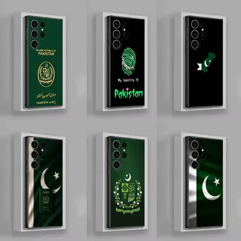 Custodia per telefono con mappa bandiera passaporto pakistano per Samsung S25, S24, S21, S22, S23, S30, Ultra, S20, Plus, Fe, Lite, 5G Cover nera