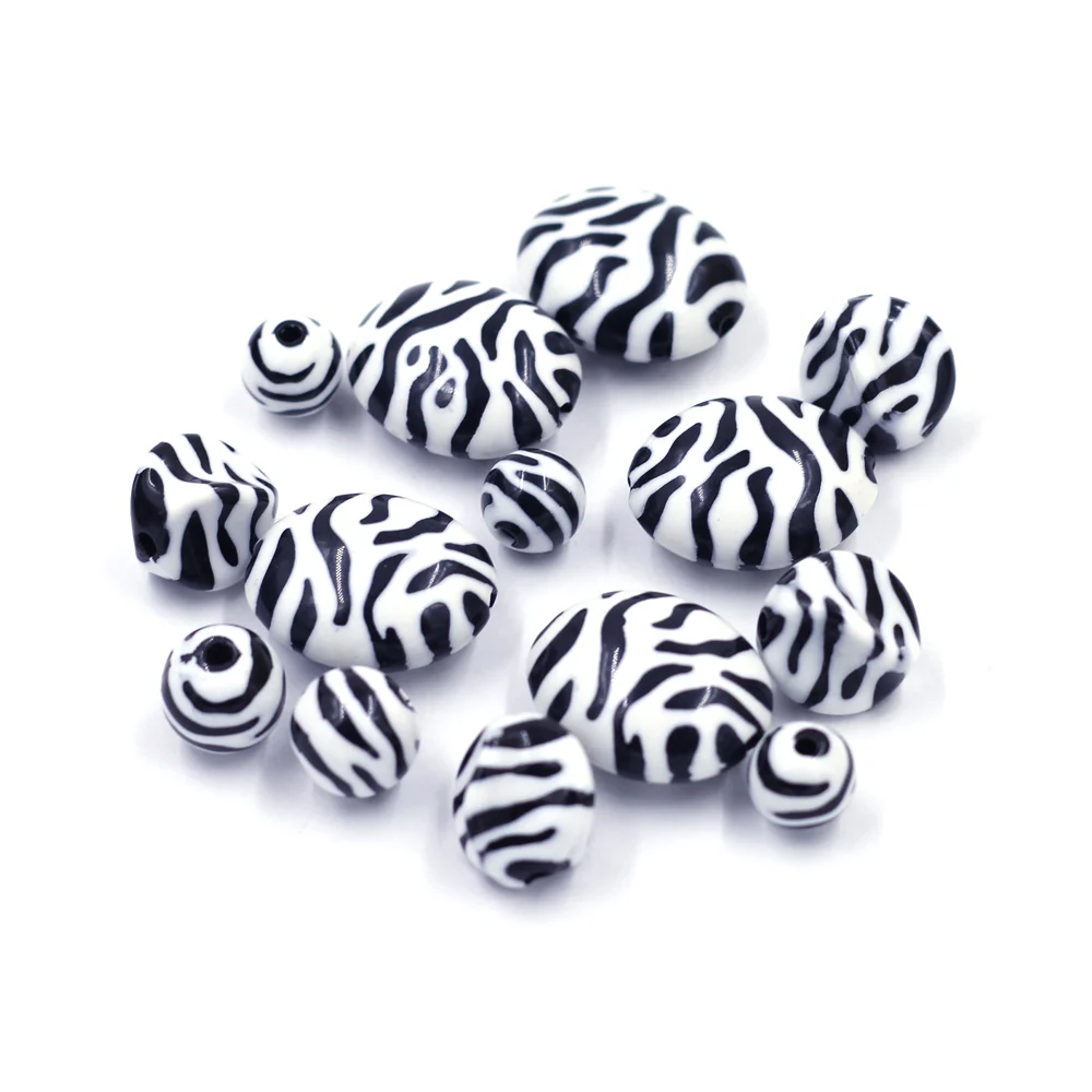 

Spacer Beads Zebra Striped White Black Round Acrylic For Charms Necklaces Jewelry DIY Findings 10mm 24mm