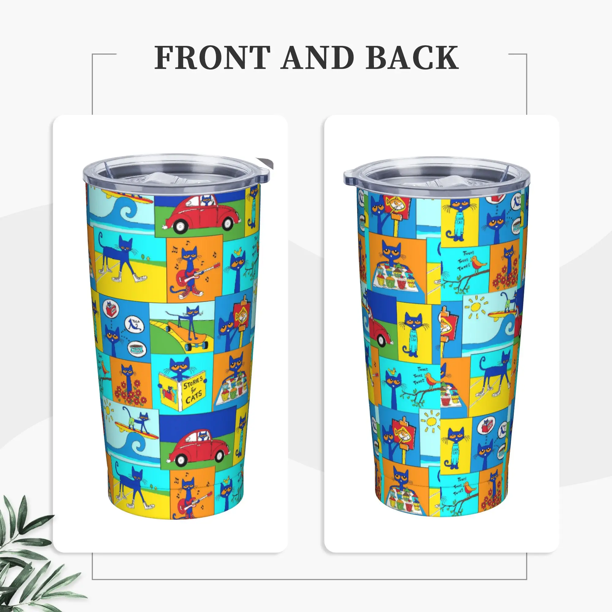 Pete the Cat  Insulated Tumbler with Lid Groovy Kitten Vacuum Thermal Mug Outdoor Portable Bottle Cup, 20oz