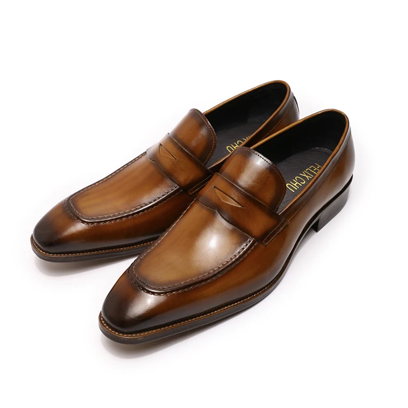 Big Sizes Classic Mens Penny Loafers Genuine Leather Blue Brown Business Dress Shoes for Men Handmade Slip on Male Footwear