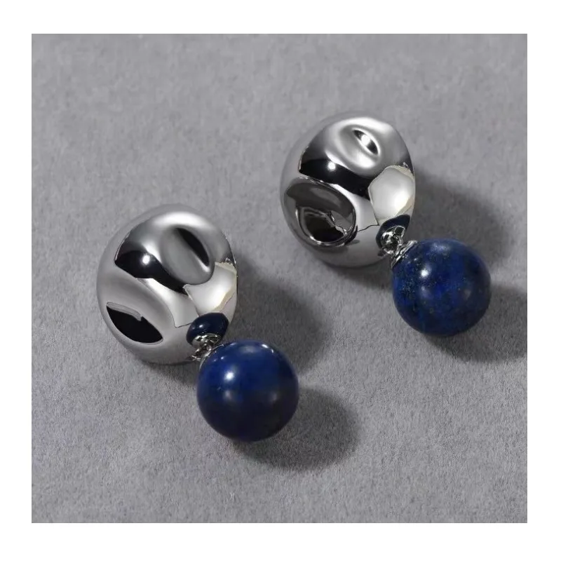 

Doudou Same Lapis Lazuli Silver Ball Stud Earrings Light Luxury Niche High Sense Retro Versatile Temperament Needle Earrings