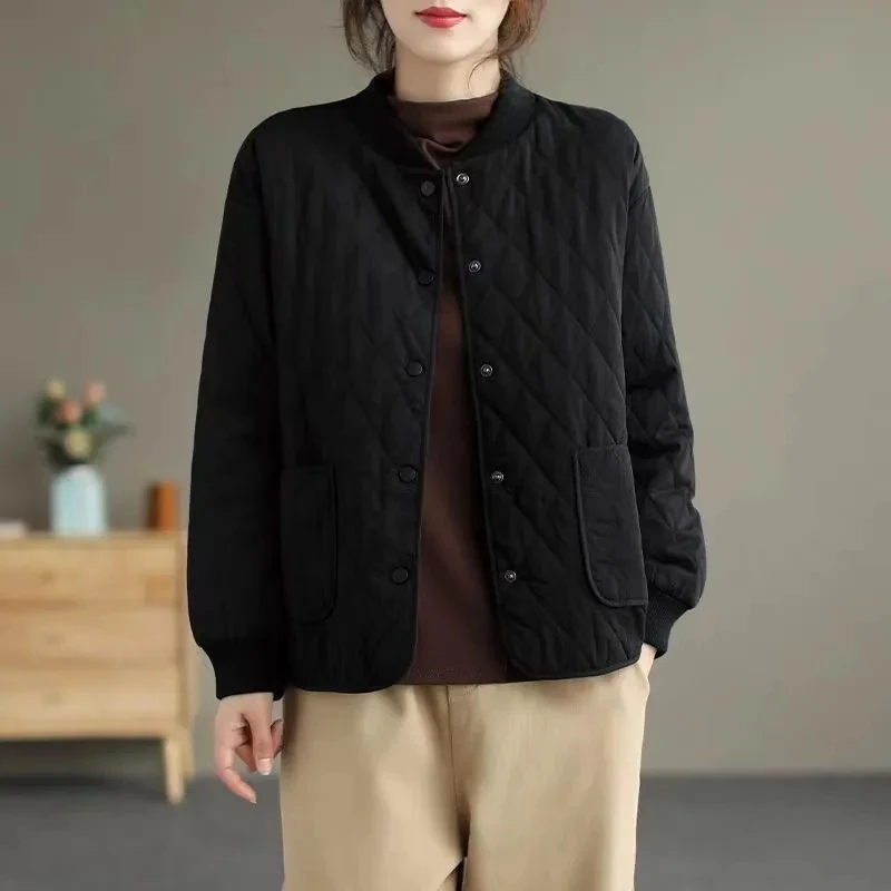 Fashion Lightweight Short Cotton Coat New 2024 Spring Autumn Winter Jacket Women's Lingge Cotton Clamping Cotton Coat Female