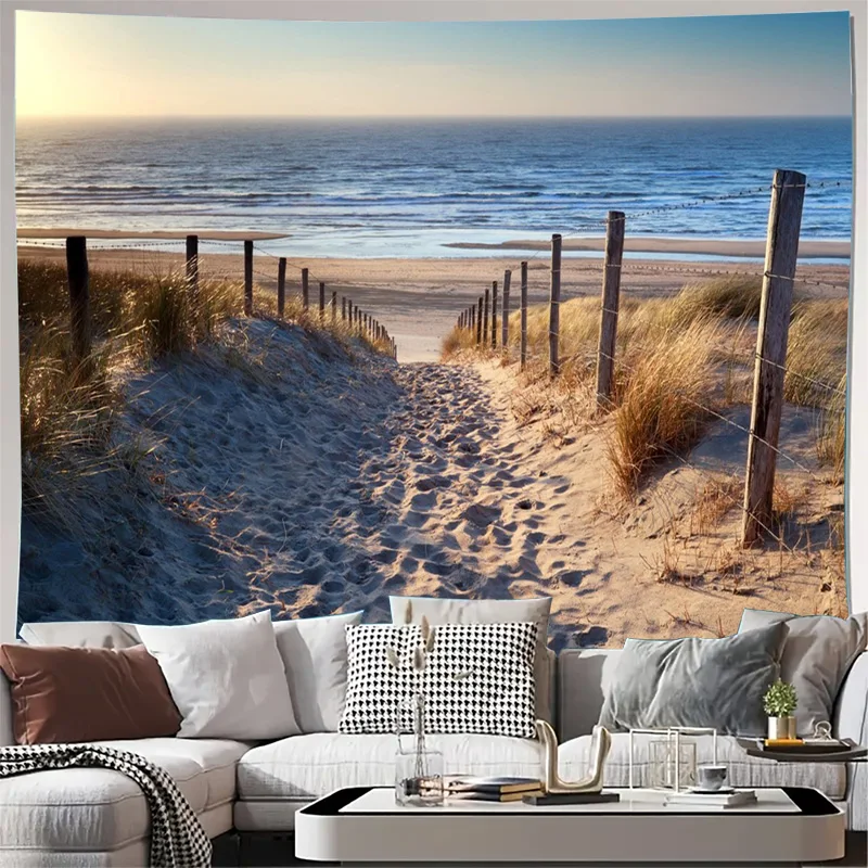 Coastal Beach Tapestry Wall Hanging Ocean View Dune Landscape Art Seaside Nature Tropical Home Decor Canvas Print