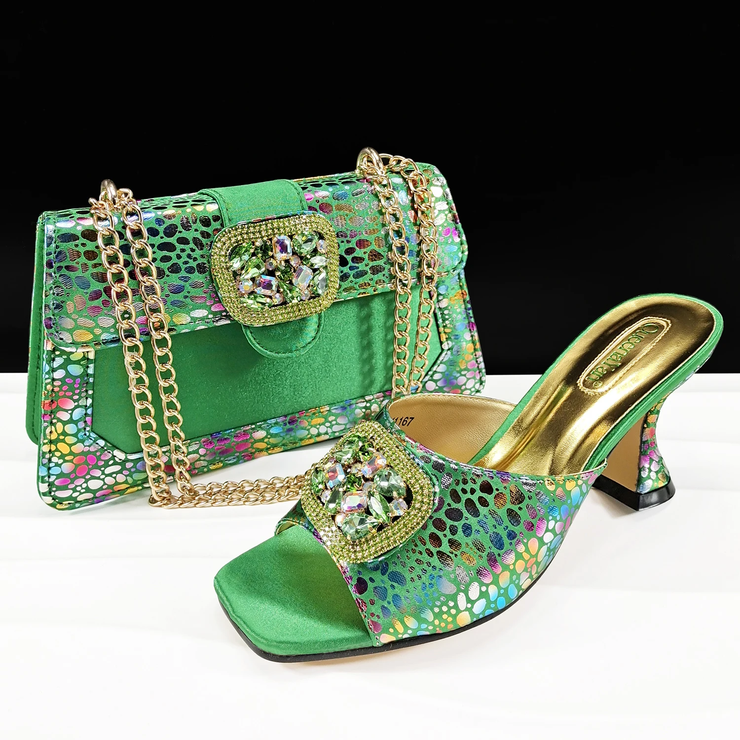 

Doershow beautiful GREEN Italian Shoes And Bag Sets For Evening Party With Stones Italian Leather Handbags Match Bags! GHQ1-16