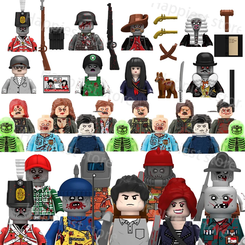 MOC Zombie Halloween Walking Deads Figures Building Blocks Ghost Nuclear Worker Soldiers Bricks Weapons Cemetery Kids Gifts Toys