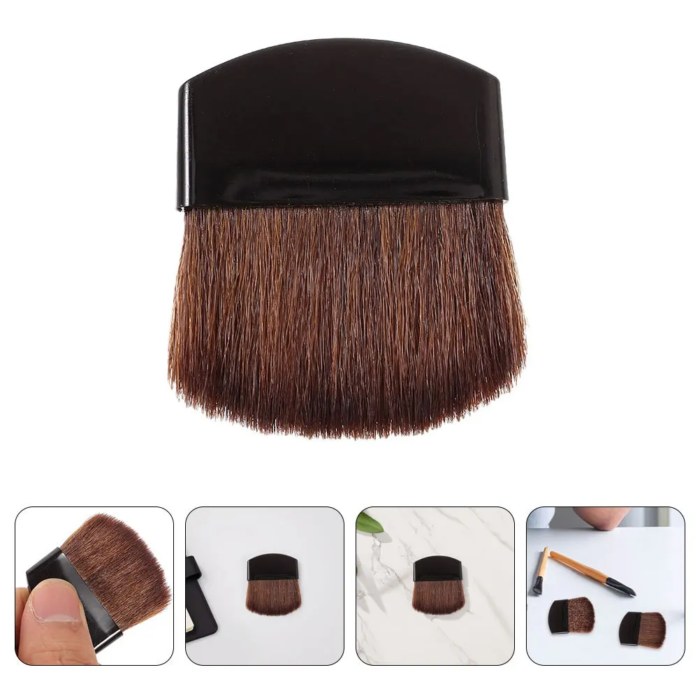 مجموعة فرش مكياج صغيرة مكونة من 3 قطع بمقبض قصير وشعيرات ناعمة وكثيفة وبودرة كريم الأساس وأحمر الخدود وظلال العيون وفرش الوجه للاستخدام أثناء السفر