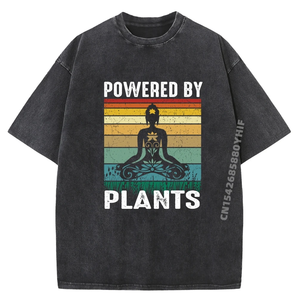 

Забавная веганская футболка Powered By Plants, вегетарианская одежда для йоги, веганская одежда с рисунком, мужские винтажные потертые футболки для мужчин