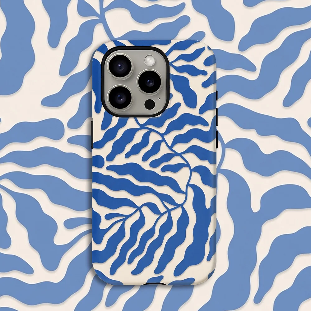Blue Fern Pattern Phone Case for Samsung Galaxy S20 S23 S24 S25 S26 FE Plus Ultra Edge 4G 5G Luxury Double-layer Back Cover