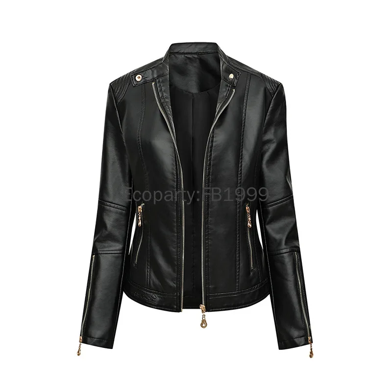 Women\'s Punk Zipper Pu Leather Jacket Spring Autumn Solid Slim Casual Ladies Faux Soft Leather Moto Biker Outerwear Female Coat