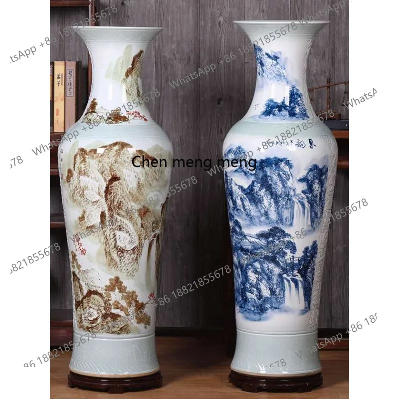 

Jingdezhen ceramics large vase 1.4 meters floor-to-ceiling home living room large ornament