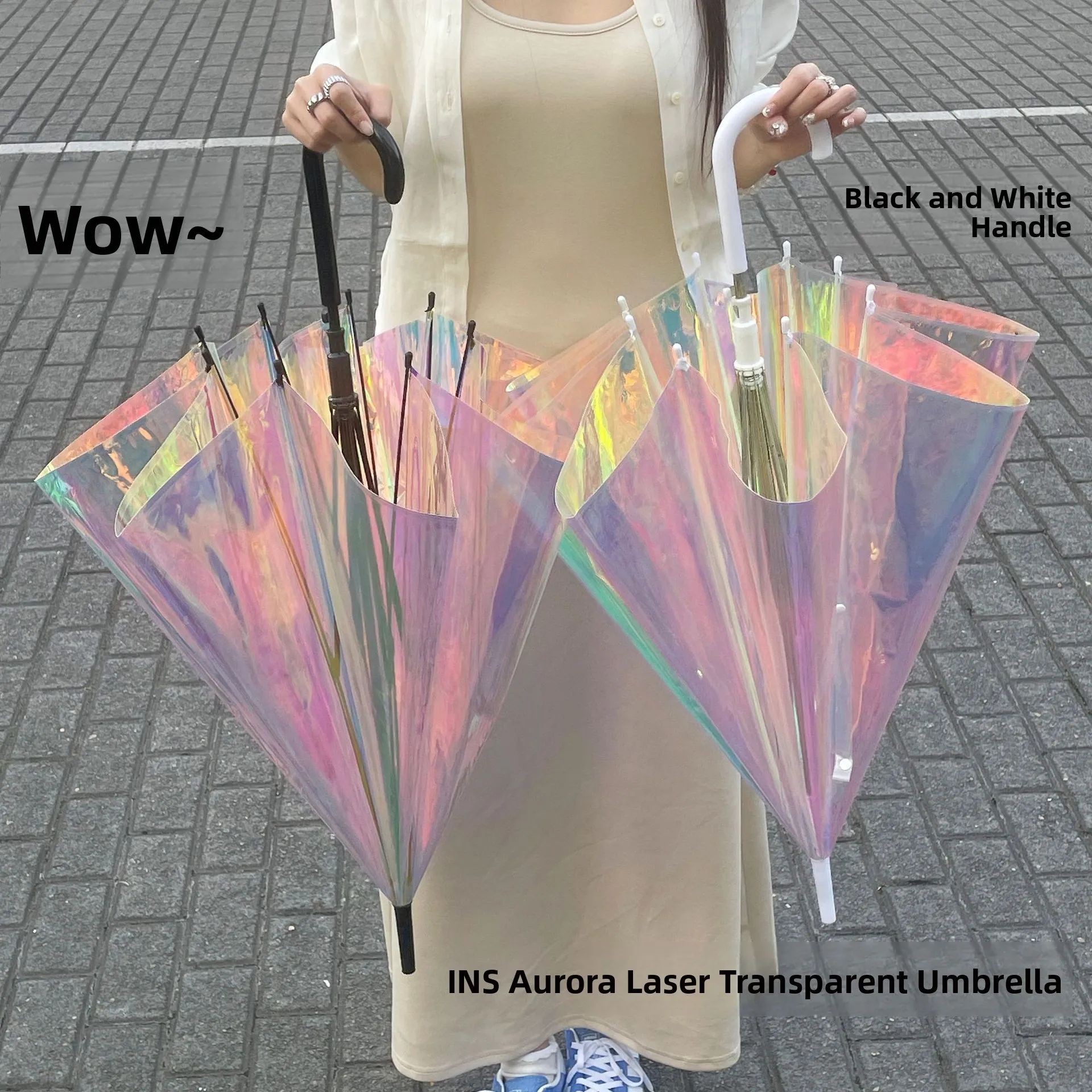

Креативный лазерный прозрачный автоматический зонт с длинной ручкой для дождя и солнца, женский стиль, с железным каркасом, для повседневного использования дома
