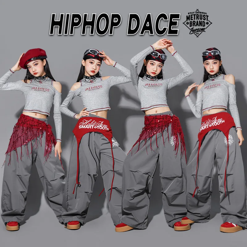 Girls Jazz Dance Outfit Children's Street Performance Clothes Set Polyester Fiber Long Sve Practice orm Trendy Kids